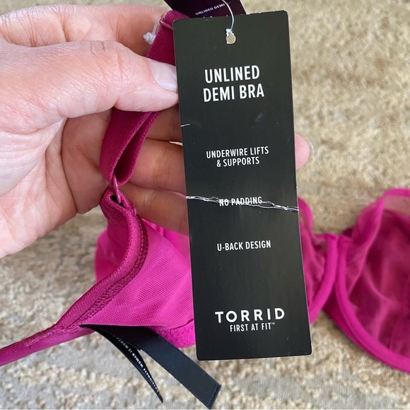 NWT Torrid Underwired Bra Unlined Demi Raspberry Pink Mesh Semi Sheer Bra: 40B - Picture 8 of 10